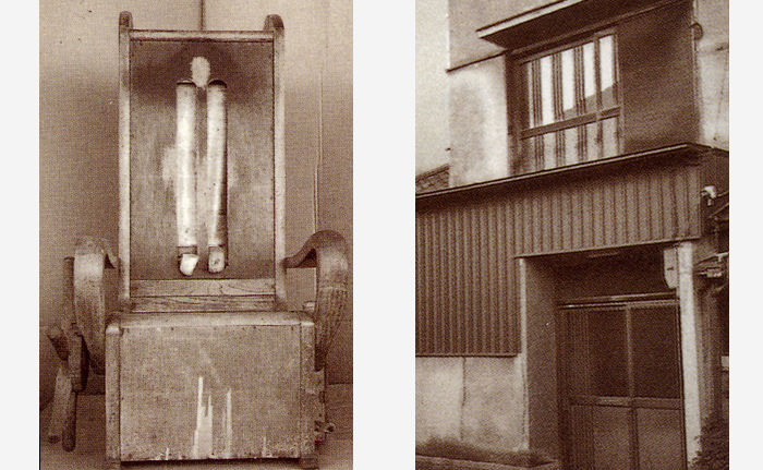 （写真左）初期の試作機（写真右）大阪市阿倍野区阪南町の フジ医療器製作所