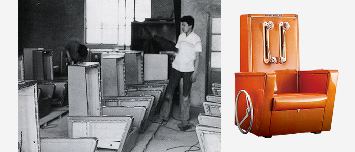 （写真左）杉本町に移転した 当時の生産ライン（写真右）銭湯や旅館に普及した 1965年発売のA-1