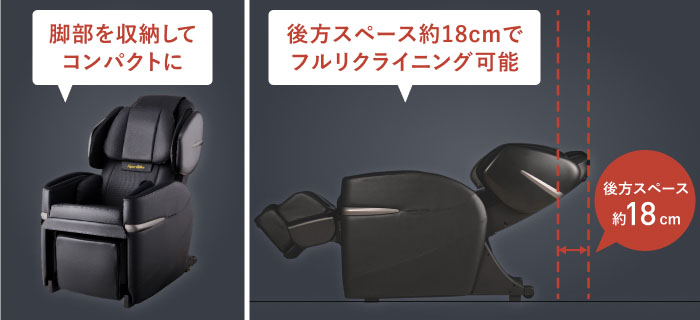 便利な脚部収納と壁際にも設置できるコンパクト設計